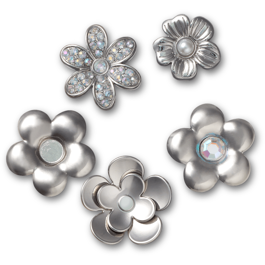 Crocs|Monochrome Slvr Flwrs 5 Pack Jibbitz™ charms