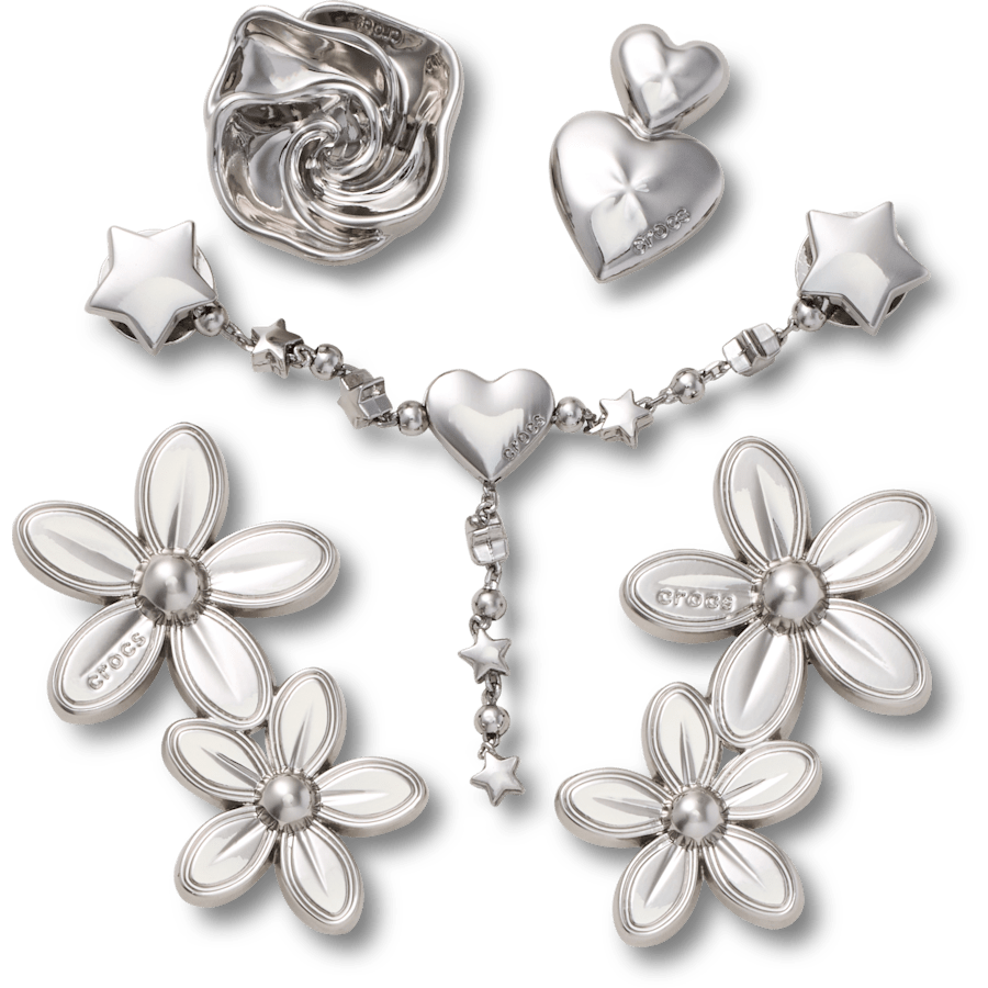 Crocs|Silver Meta Floral 5 Pack Jibbitz™ charms