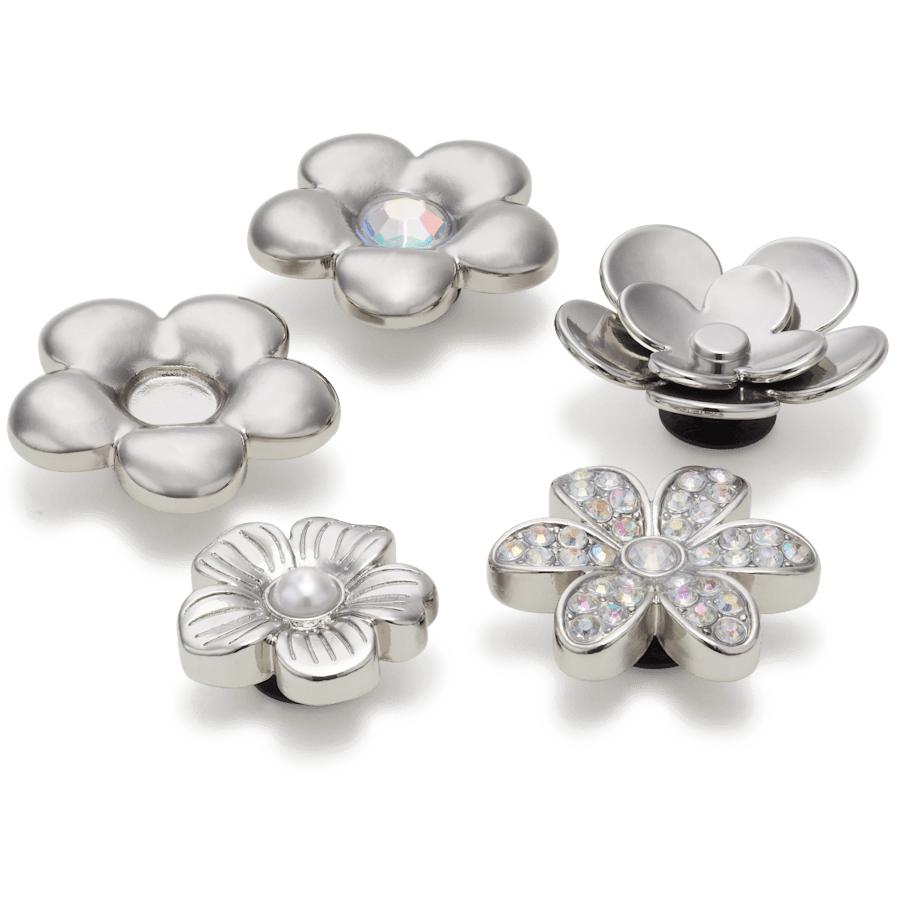 Crocs|Monochrome Slvr Flwrs 5 Pack Jibbitz™ charms