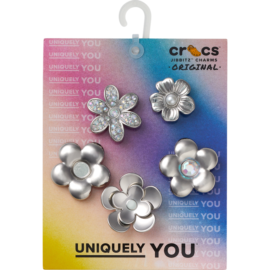 Crocs|Monochrome Slvr Flwrs 5 Pack Jibbitz™ charms