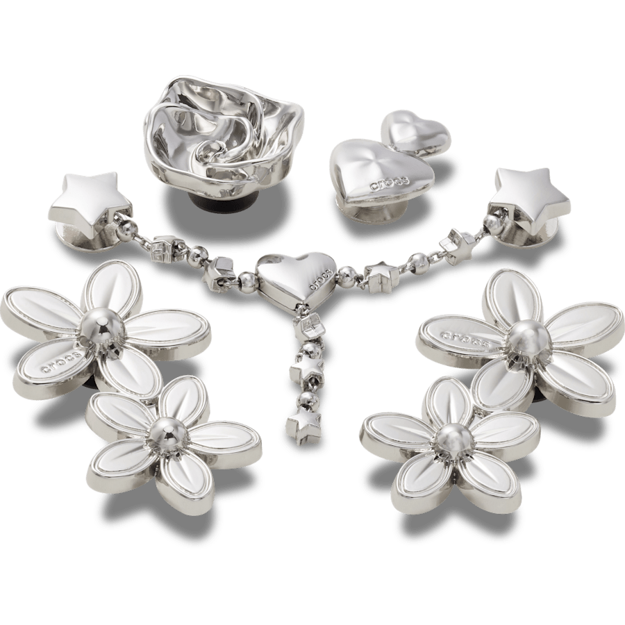 Crocs|Silver Meta Floral 5 Pack Jibbitz™ charms