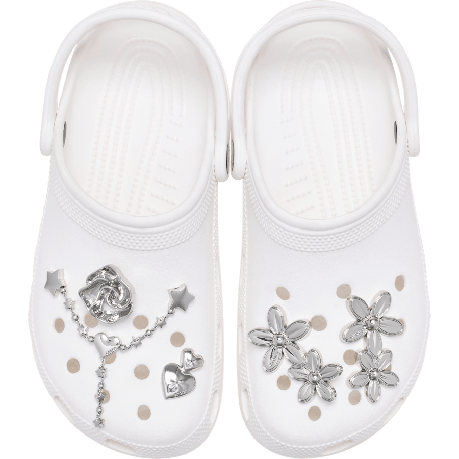 Crocs|Silver Meta Floral 5 Pack Jibbitz™ charms