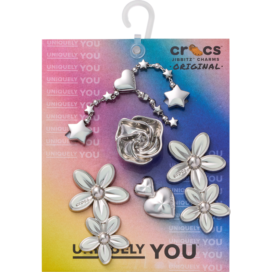 Crocs|Silver Meta Floral 5 Pack Jibbitz™ charms